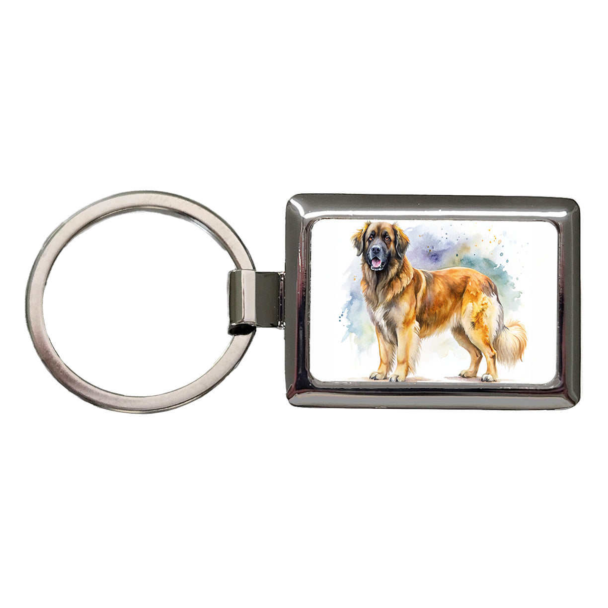 Leonberger Dog Watercolor Style Rectangle Metal Keychain