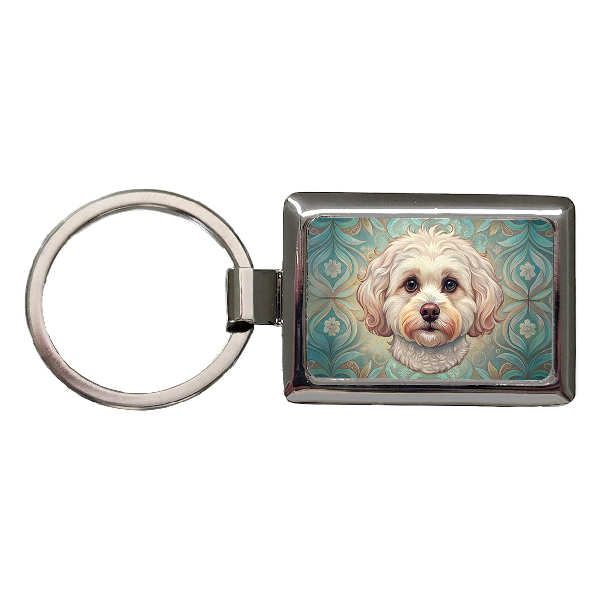 Maltipoo Dog Art Nouveau Rectangle Metal Keychain