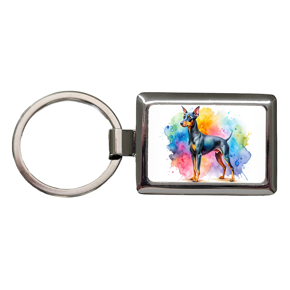 Manchester Terrier Dog Watercolor Style Rectangle Metal Keychain