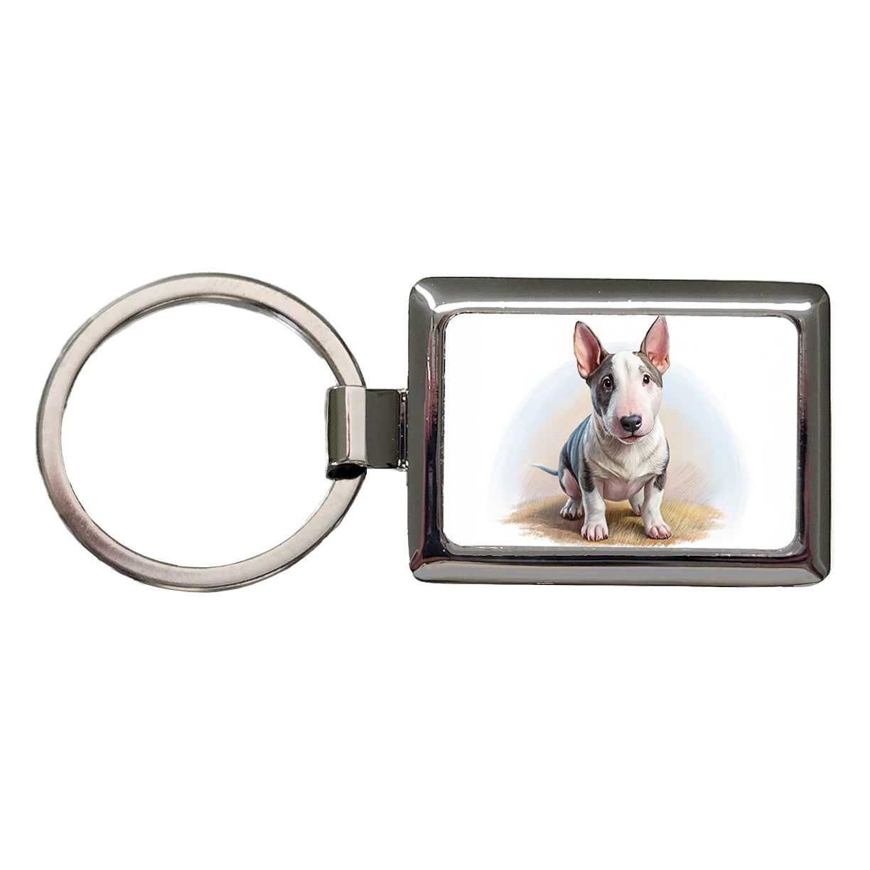 Miniature Bull Terrier Dog Illustration Rectangle Metal Keychain