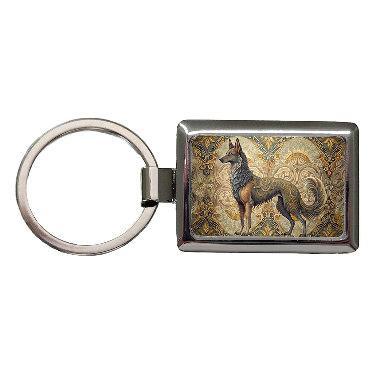 Mudi Dog Art Nouveau Rectangle Metal Keychain