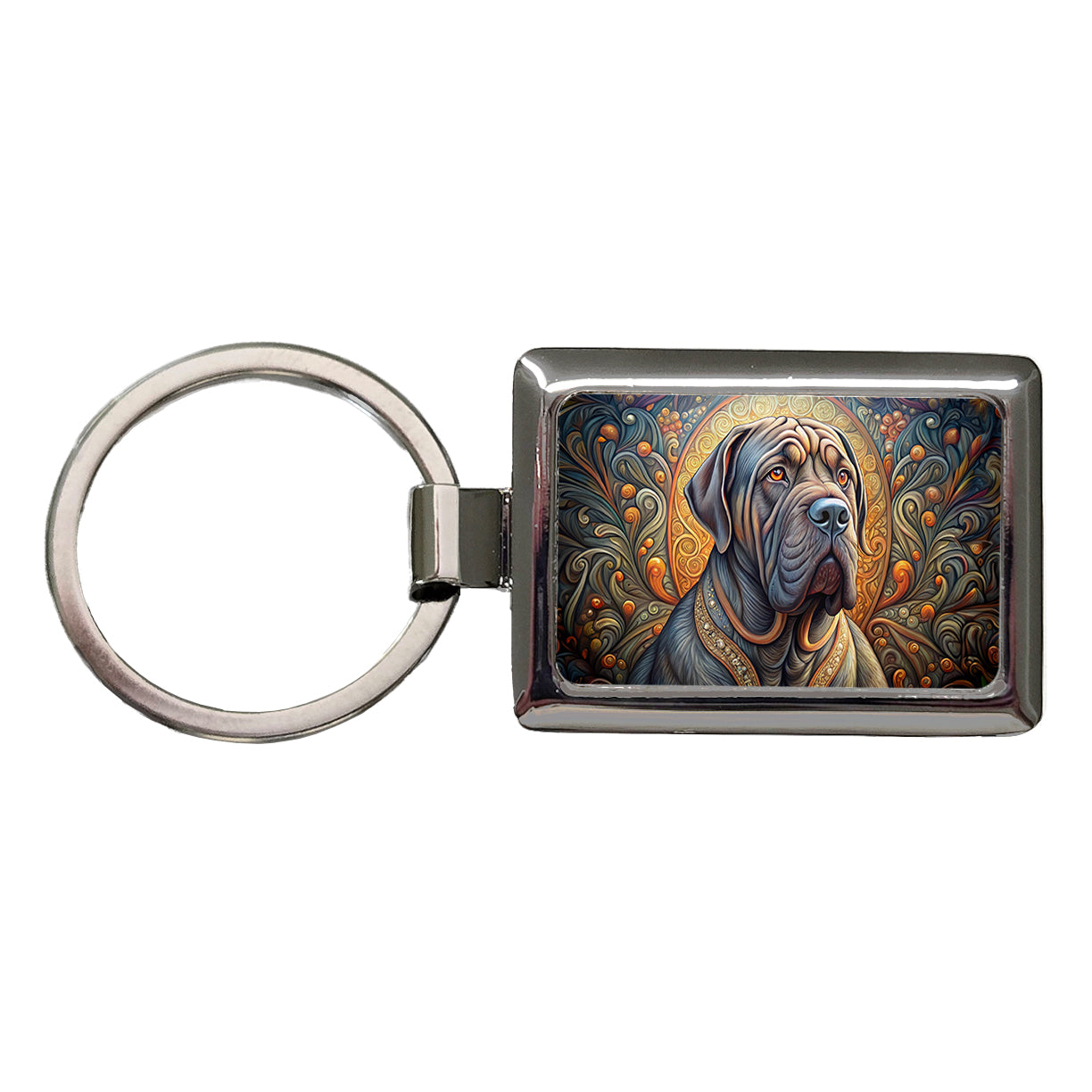 Neapolitan Mastiff Dog Art Nouveau Rectangle Metal Keychain
