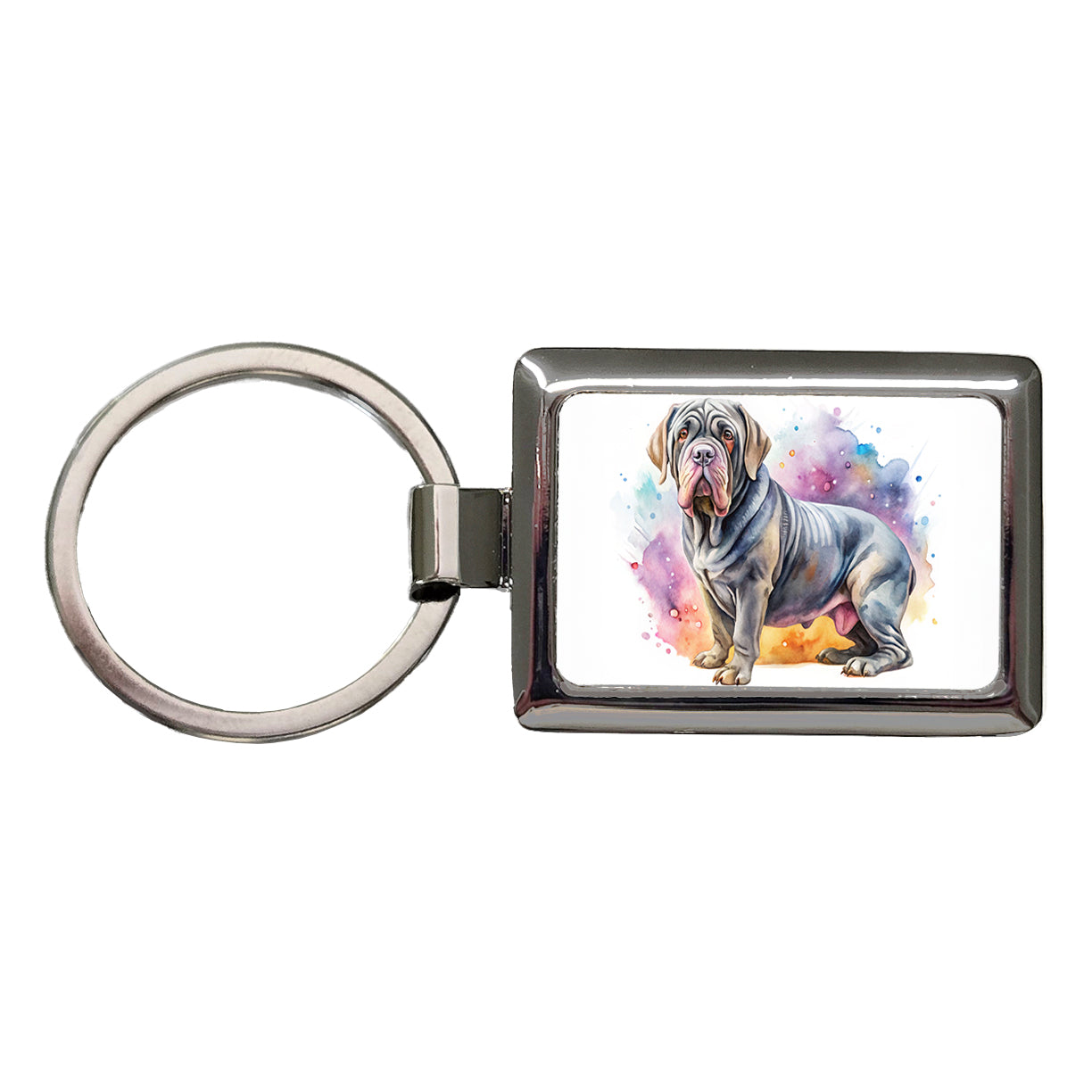 Neapolitan Mastiff Dog Watercolor Style Rectangle Metal Keychain