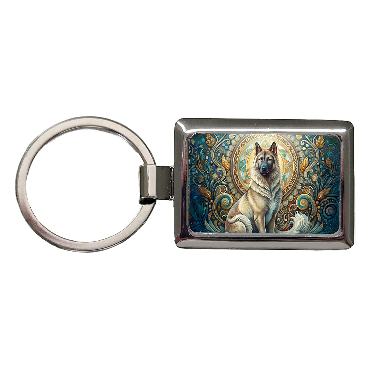 Norwegian Elkhound Dog Art Nouveau Rectangle Metal Keychain