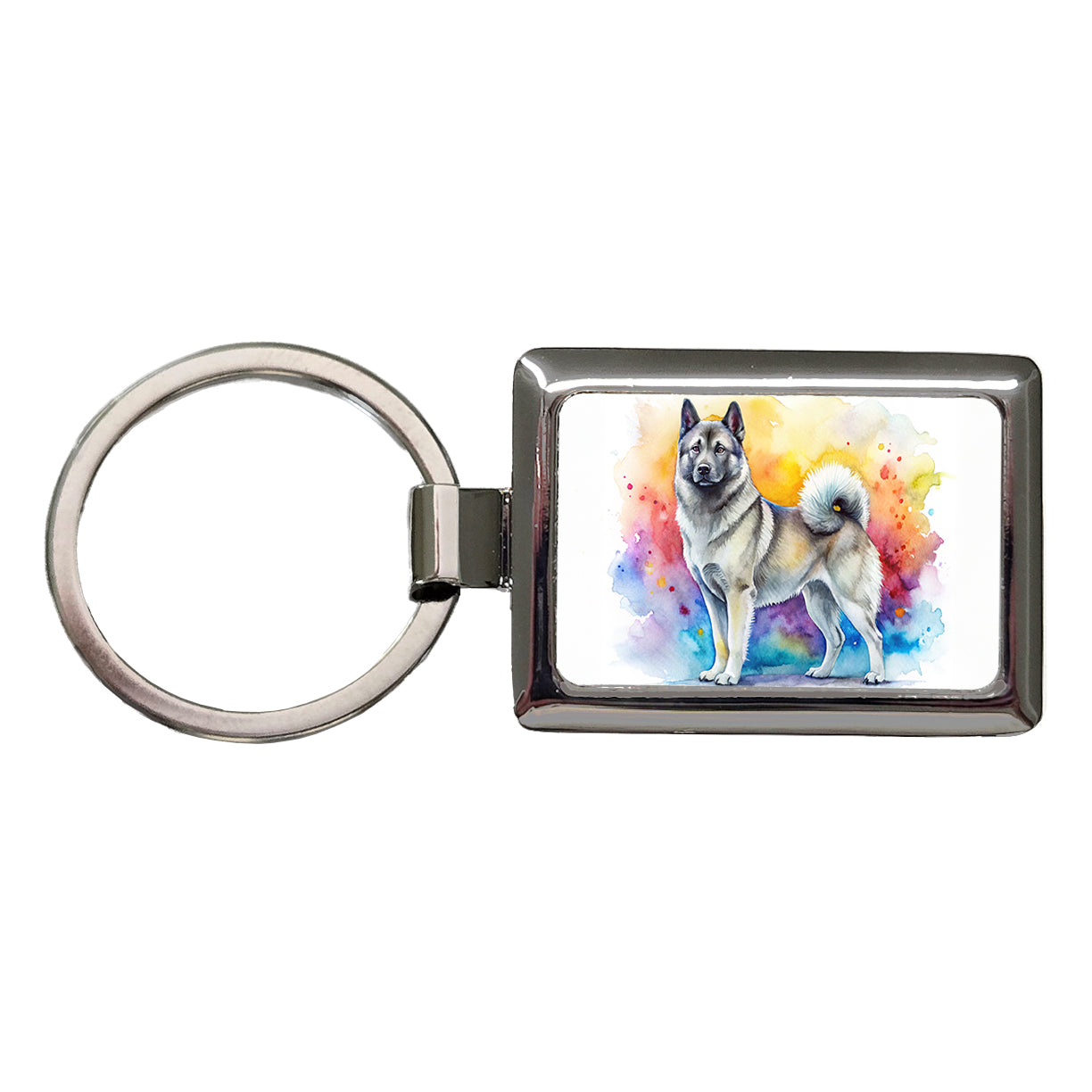 Norwegian Elkhound Dog Watercolor Style Rectangle Metal Keychain