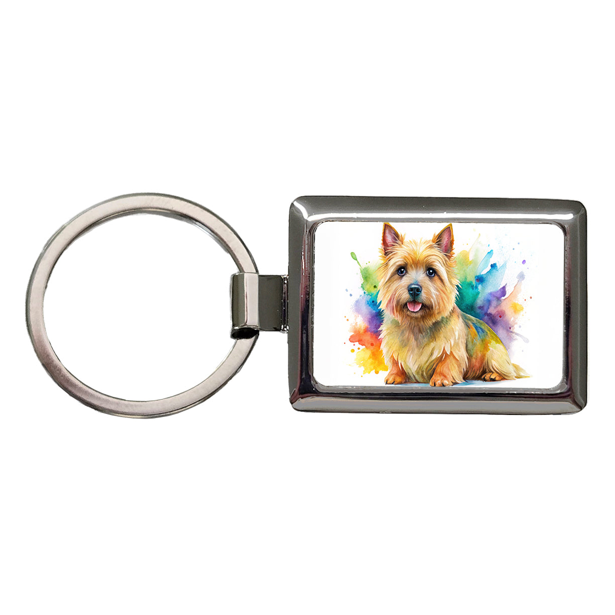 Norwich Terrier Dog Watercolor Style Rectangle Metal Keychain