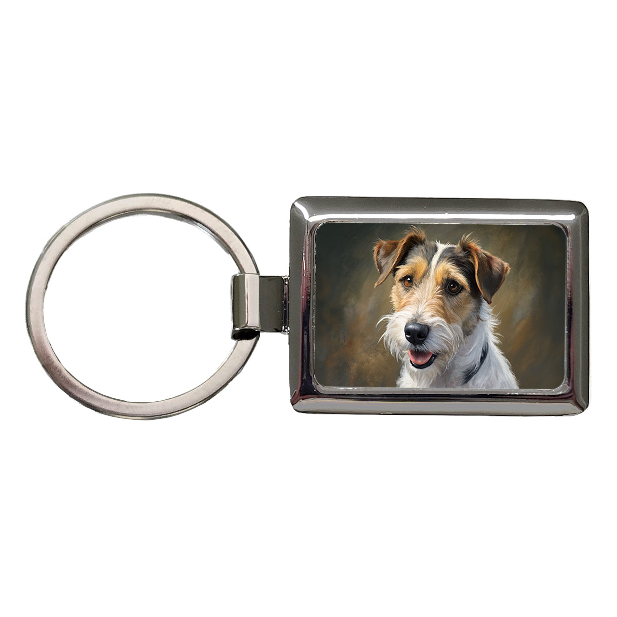 Parson Russell Terrier Dog Illustration Rectangle Metal Keychain