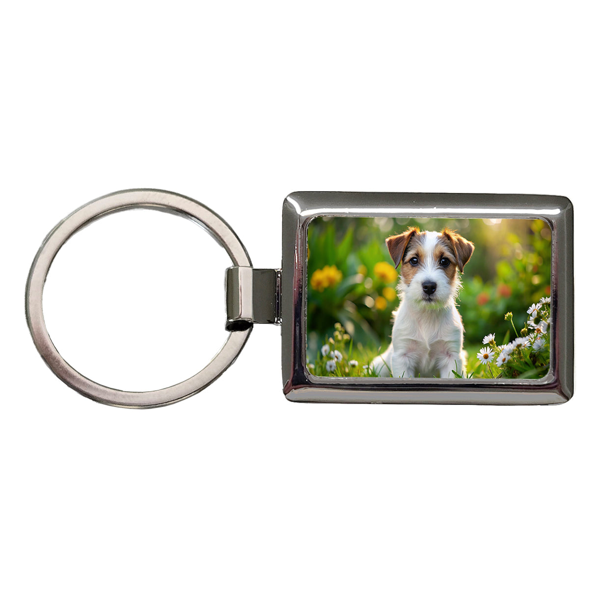 Parson Russell Terrier Dog Puppy Photo Rectangle Metal Keychain