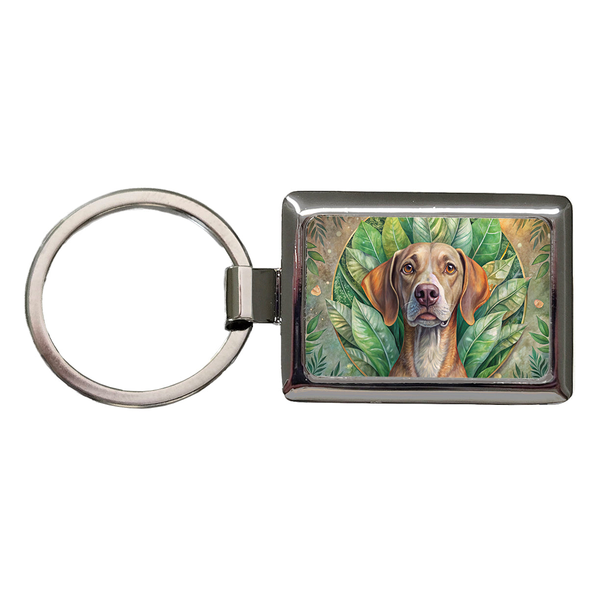 Pointer Dog Art Nouveau Rectangle Metal Keychain