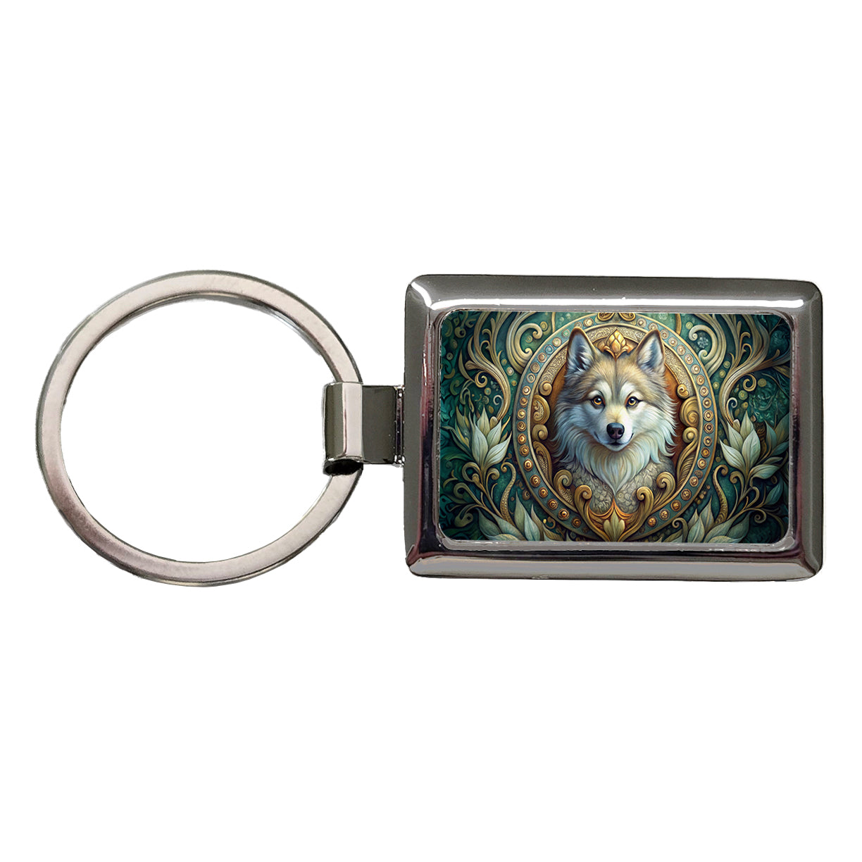Pomsky Dog Art Nouveau Rectangle Metal Keychain