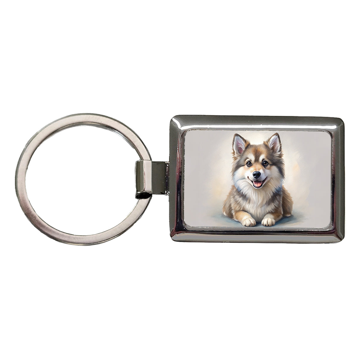 Pomsky Dog Illustration Rectangle Metal Keychain