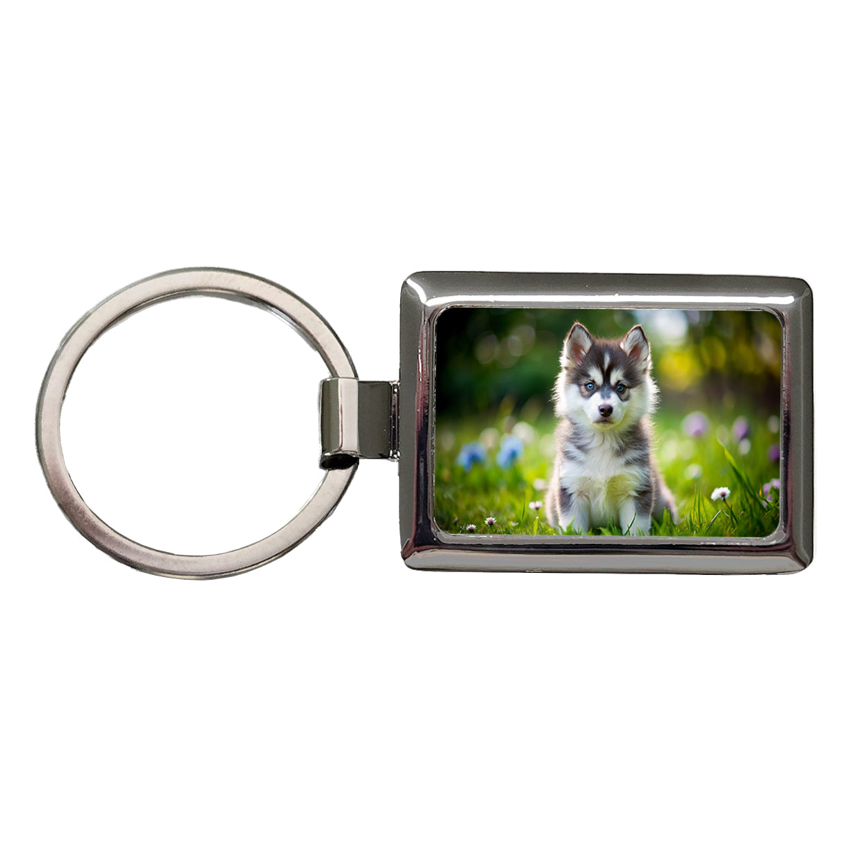Pomsky Dog Puppy Photo Rectangle Metal Keychain