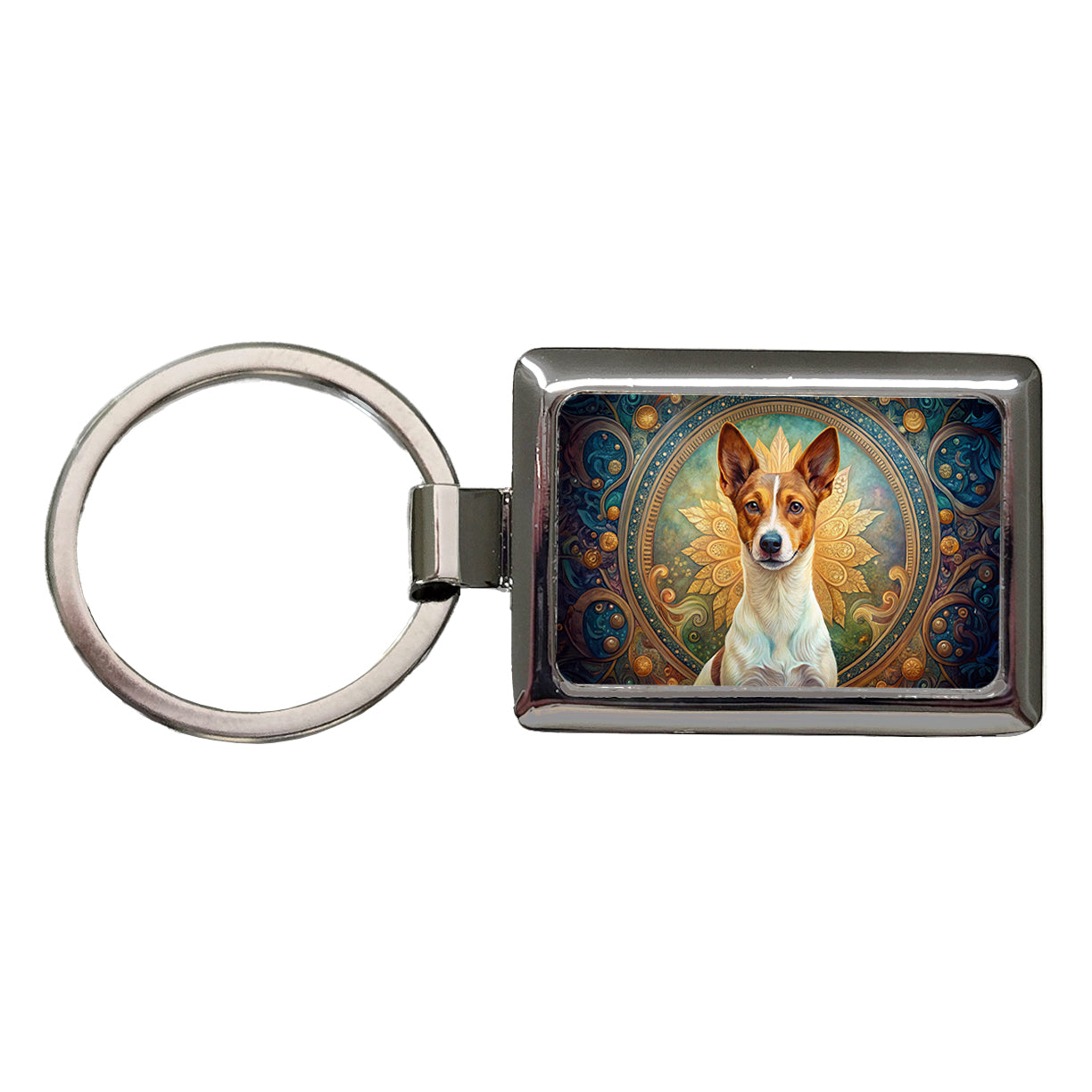 Portuguese Podengo Pequeno Dog Art Nouveau Rectangle Metal Keychain