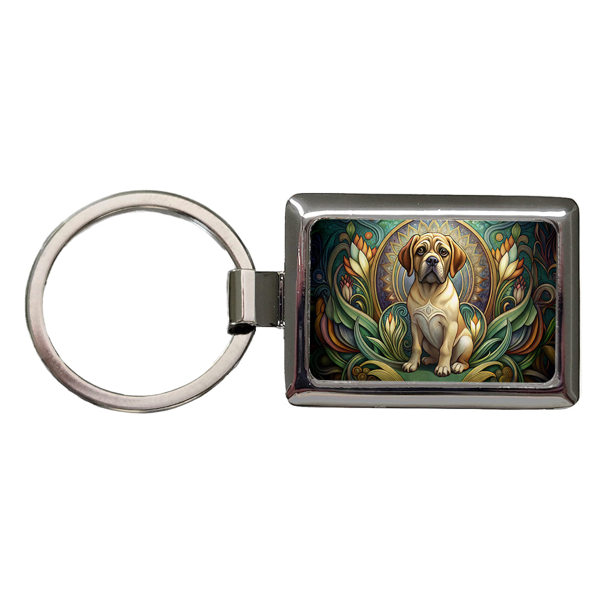Puggle Dog Art Nouveau Rectangle Metal Keychain