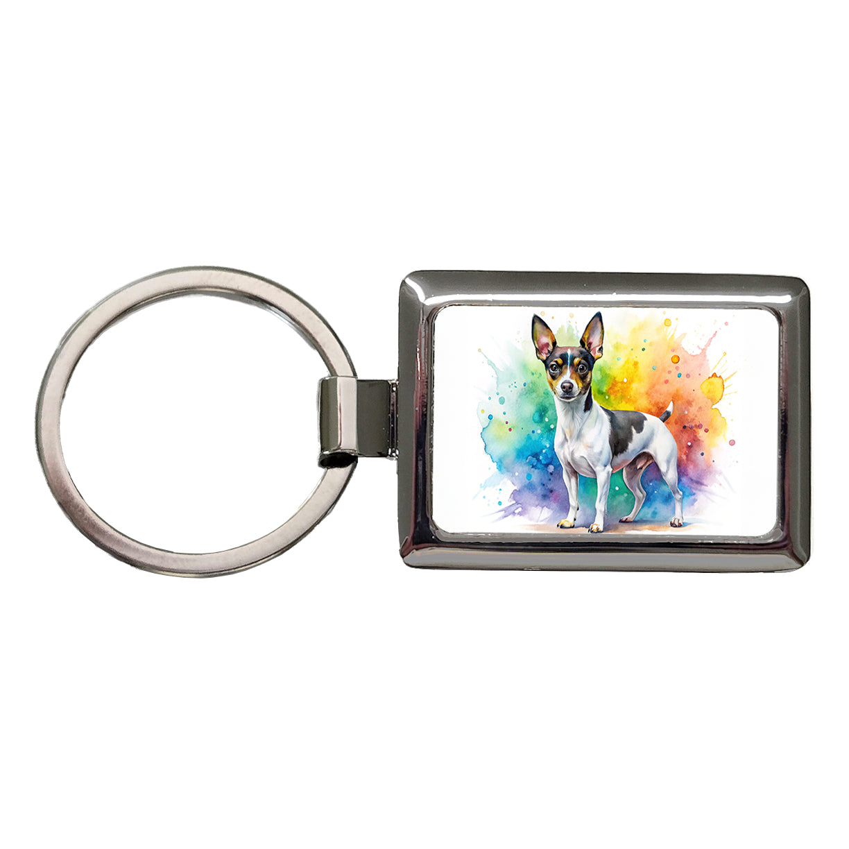 Rat Terrier Dog Watercolor Style Rectangle Metal Keychain