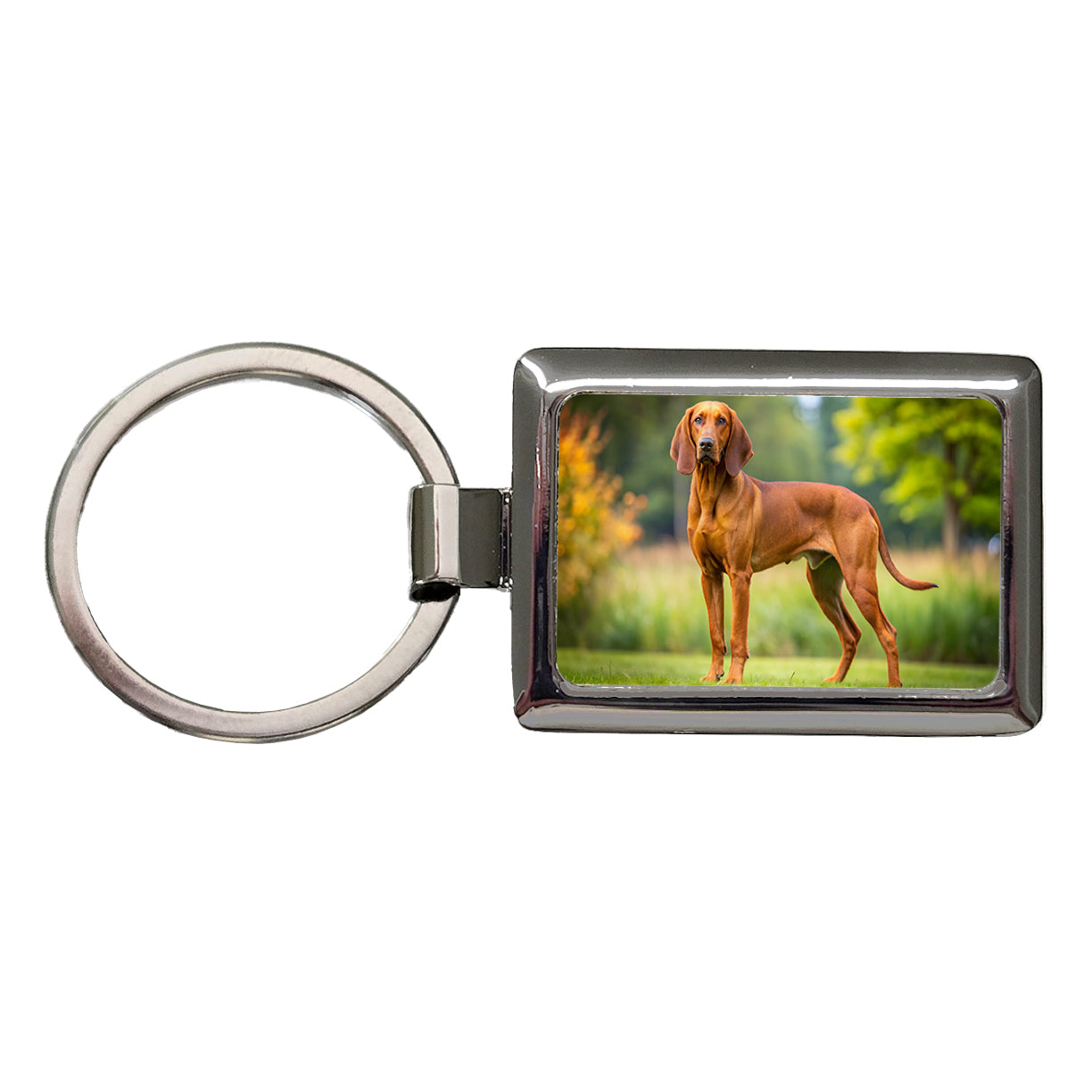 Redbone Coonhound Dog Photo Rectangle Metal Keychain