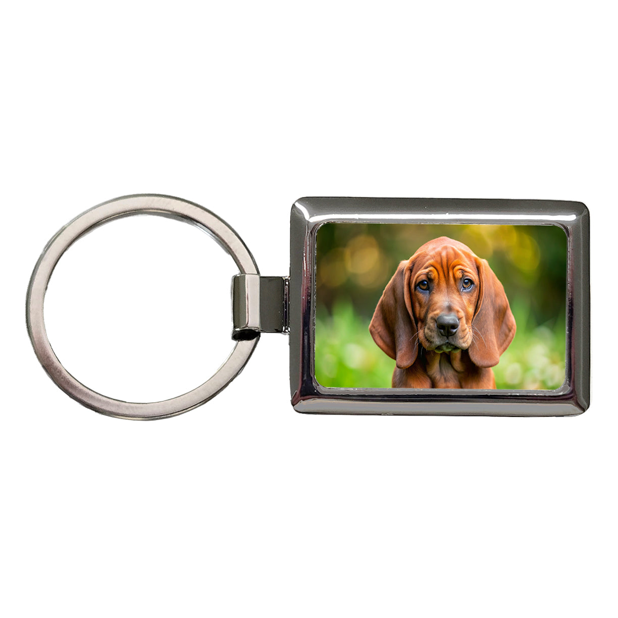 Redbone Coonhound Dog Puppy Photo Rectangle Metal Keychain