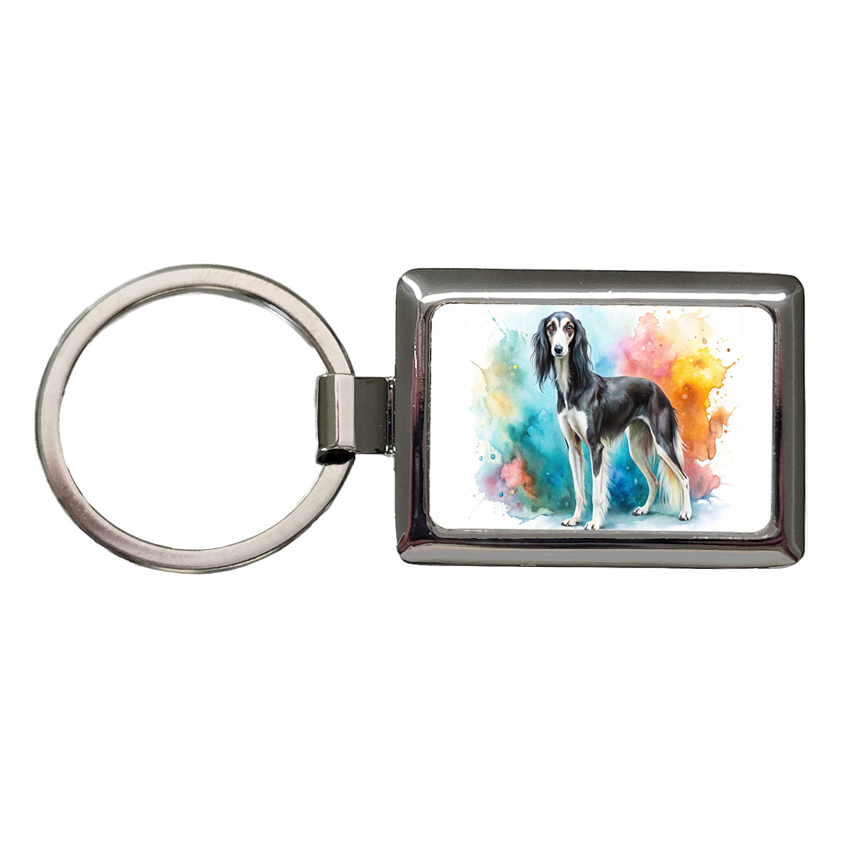 Saluki Dog Watercolor Style Rectangle Metal Keychain