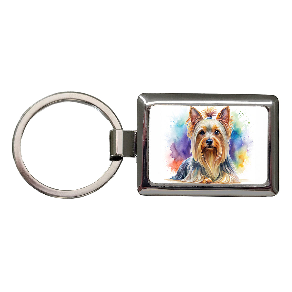 Silky Terrier Dog Watercolor Style Rectangle Metal Keychain