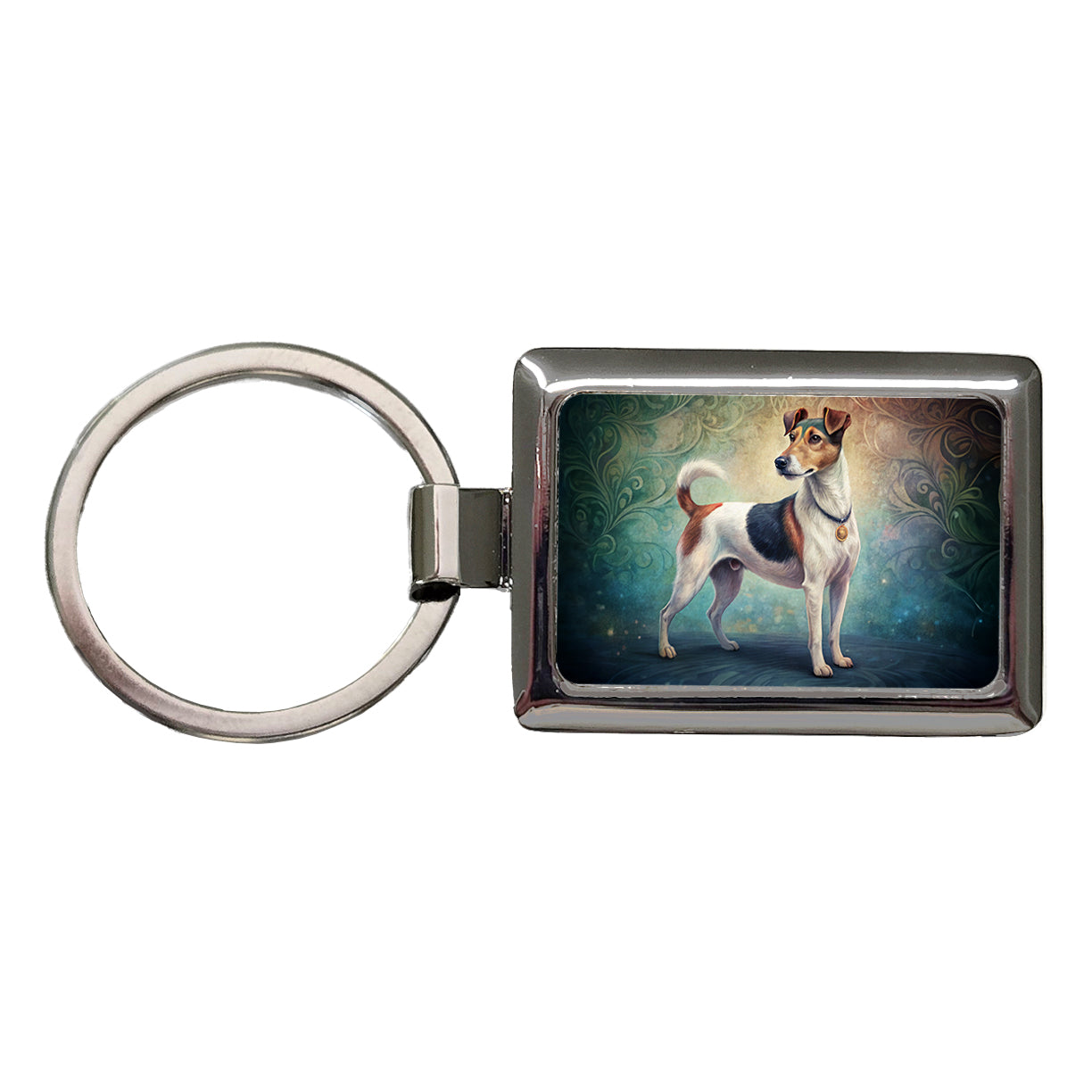 Smooth Fox Terrier Dog Art Nouveau Rectangle Metal Keychain