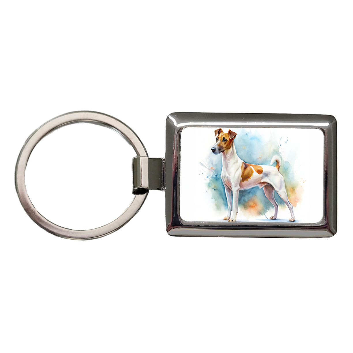 Smooth Fox Terrier Dog Watercolor Style Rectangle Metal Keychain