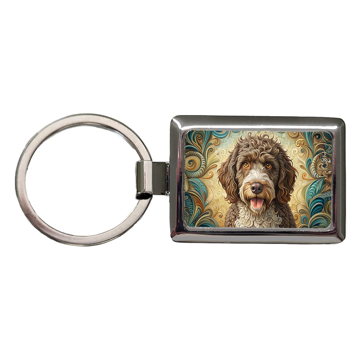 Spanish Water Dog Art Nouveau Rectangle Metal Keychain