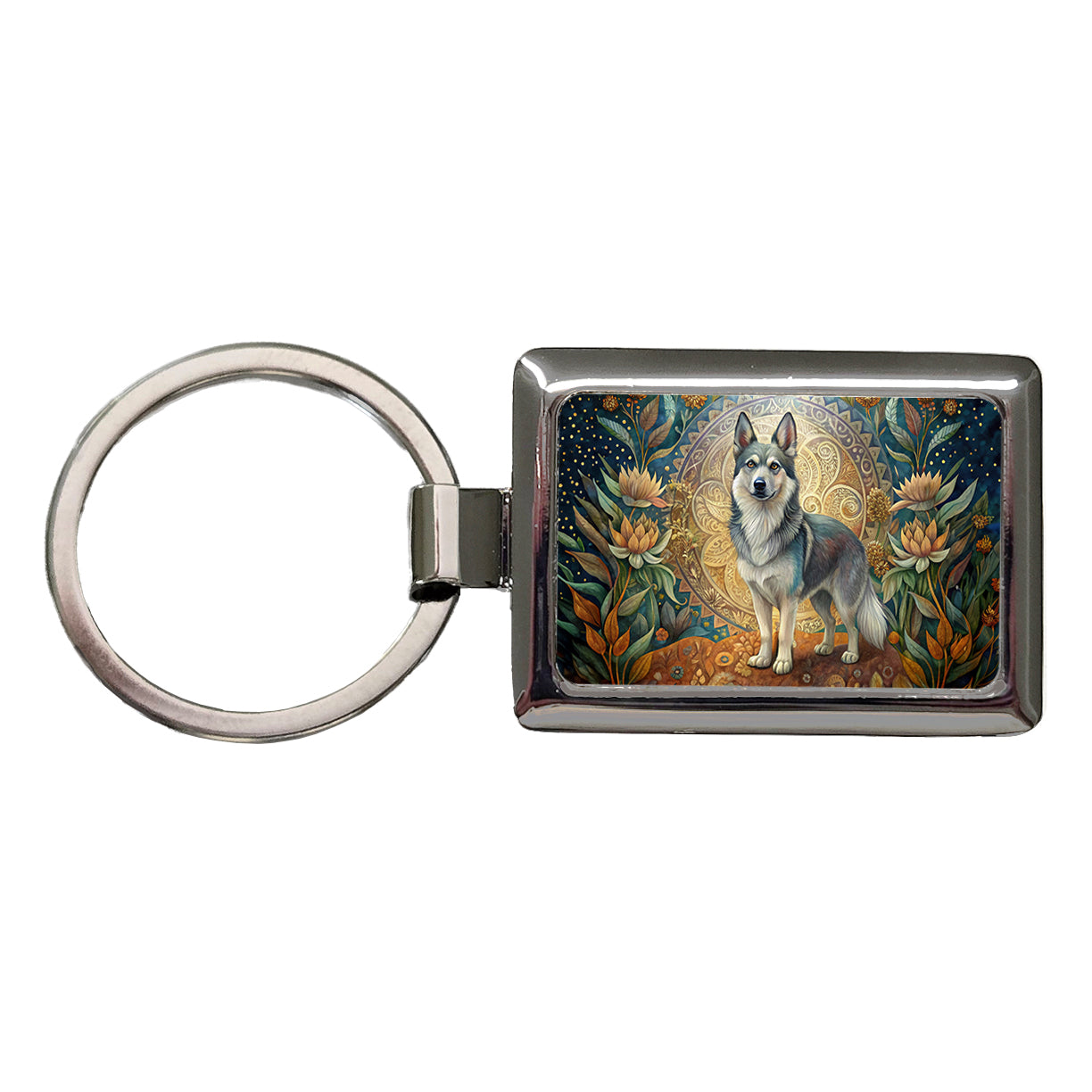Swedish Vallhund Dog Art Nouveau Rectangle Metal Keychain