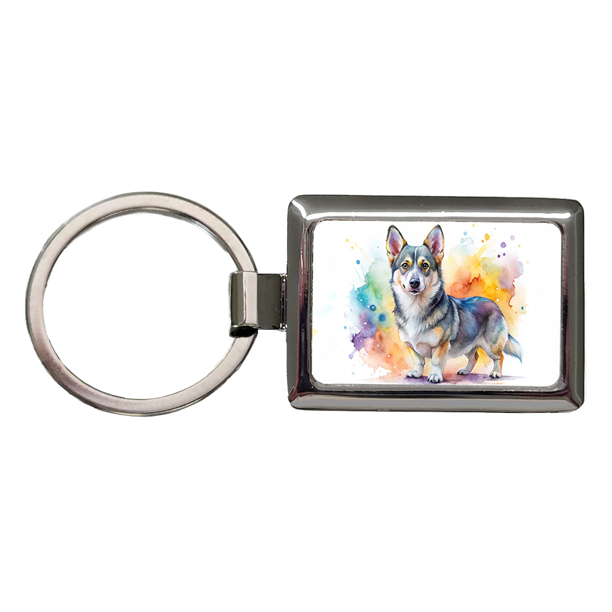Swedish Vallhund Dog Watercolor Style Rectangle Metal Keychain
