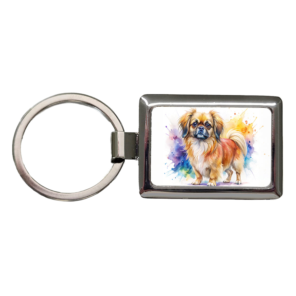 Tibetan Spaniel Dog Watercolor Style Rectangle Metal Keychain