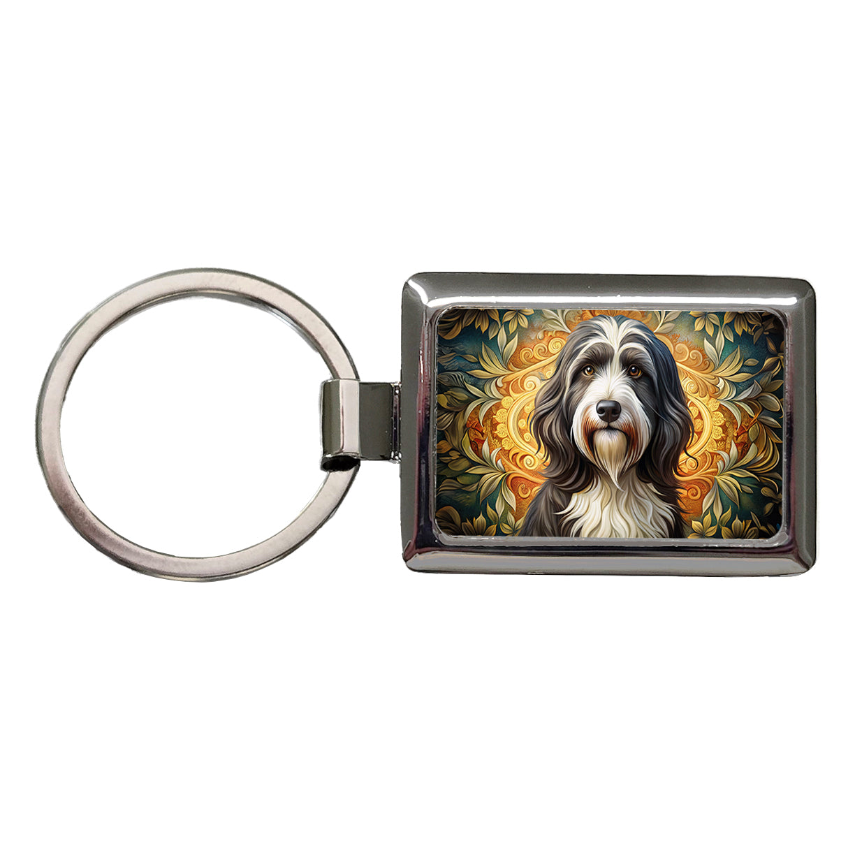 Tibetan Terrier Dog Art Nouveau Rectangle Metal Keychain