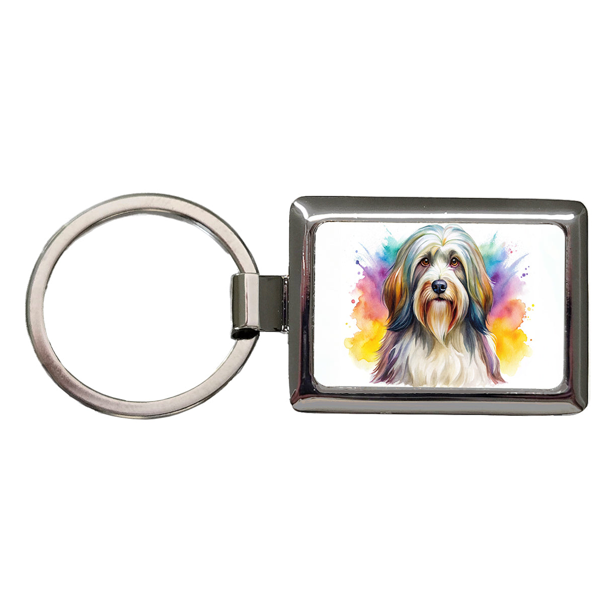 Tibetan Terrier Dog Watercolor Style Rectangle Metal Keychain