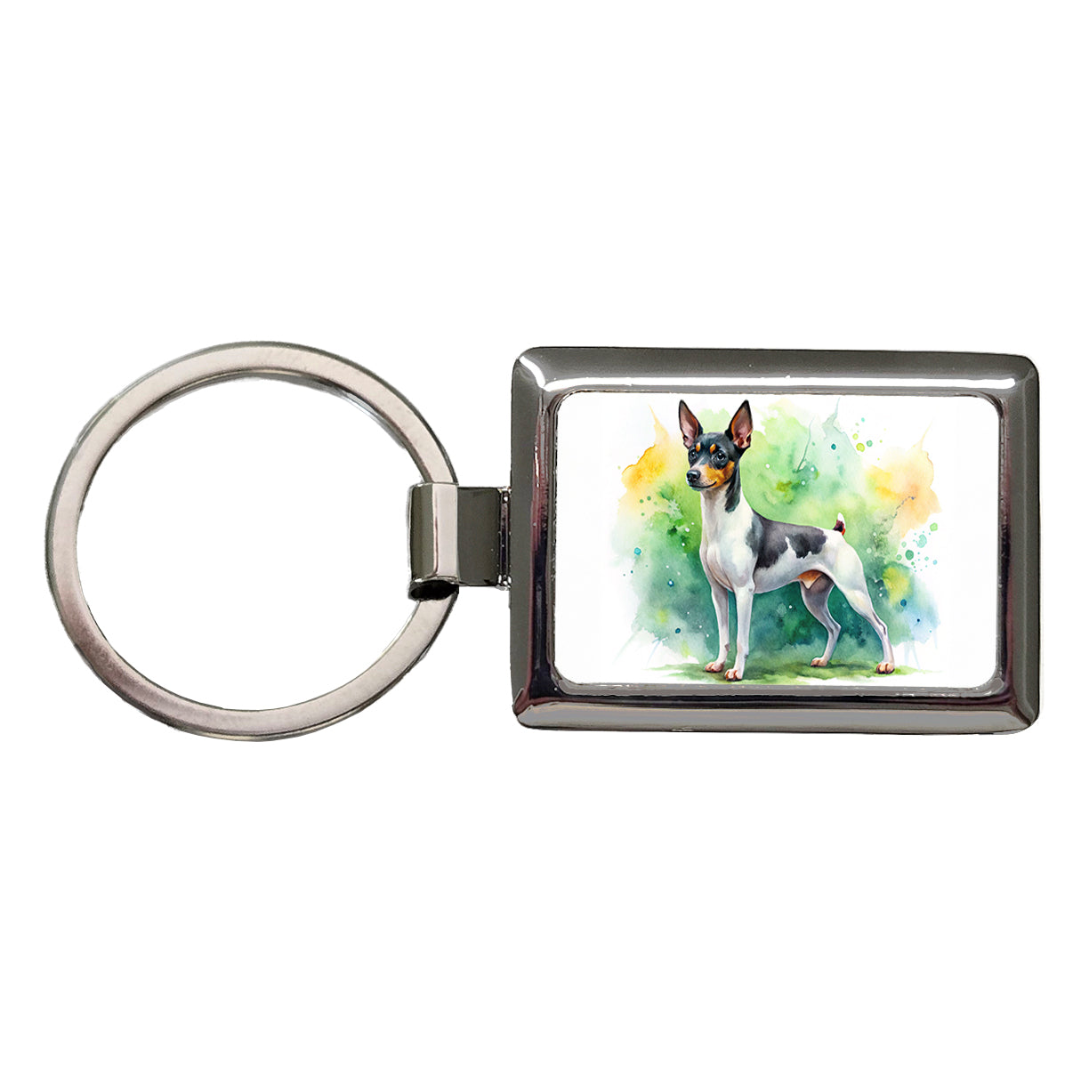 Toy Fox Terrier Dog Watercolor Style Rectangle Metal Keychain