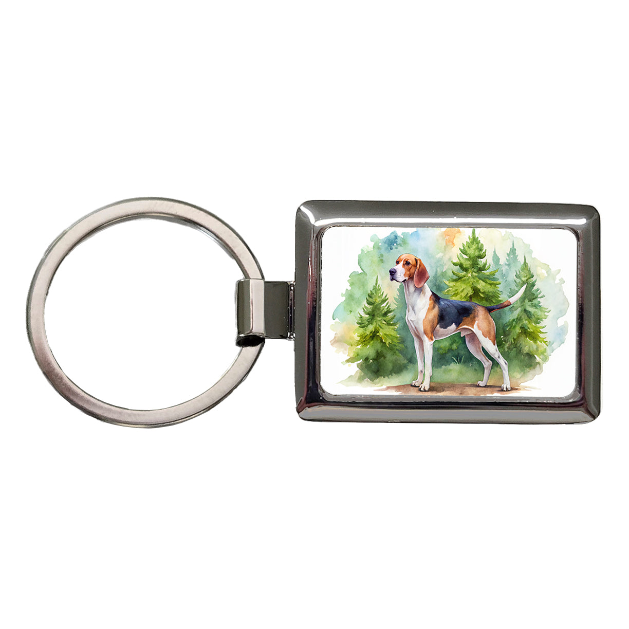Treeing Walker Coonhound Dog Watercolor Style Rectangle Metal Keychain