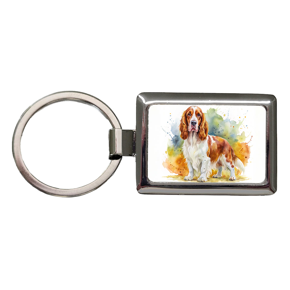 Welsh Springer Spaniel Dog Watercolor Style Rectangle Metal Keychain