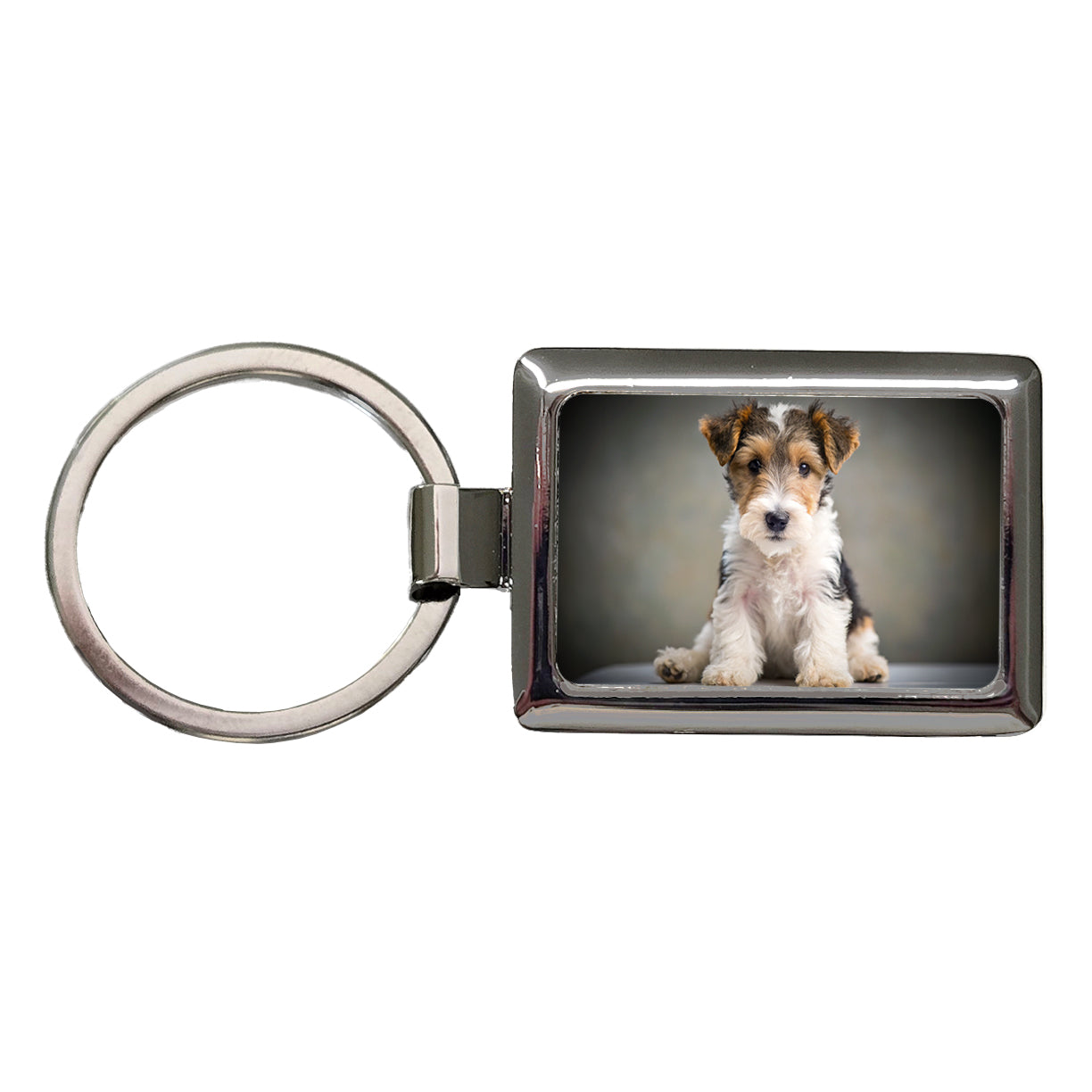 Wire Fox Terrier Dog Puppy Photo Rectangle Metal Keychain
