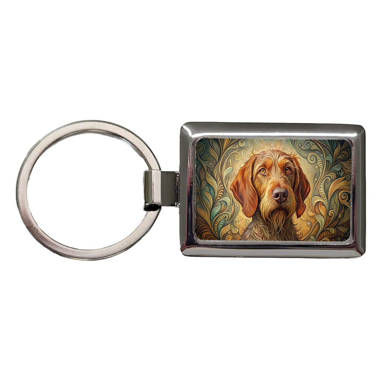 Wirehaired Vizsla Dog Art Nouveau Rectangle Metal Keychain