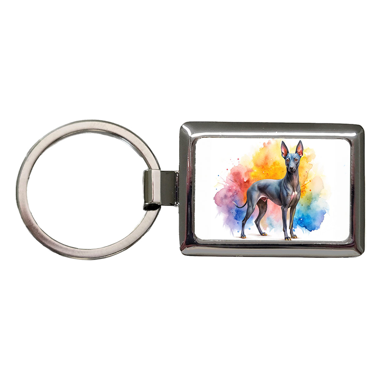 Xoloitzcuintli Xolo Mexican Hairless Dog Watercolor Style Rectangle Metal Keychain