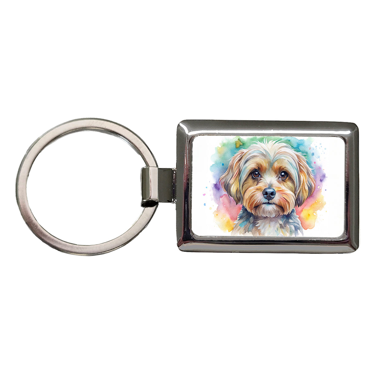 Yorkipoo Dog Watercolor Style Rectangle Metal Keychain
