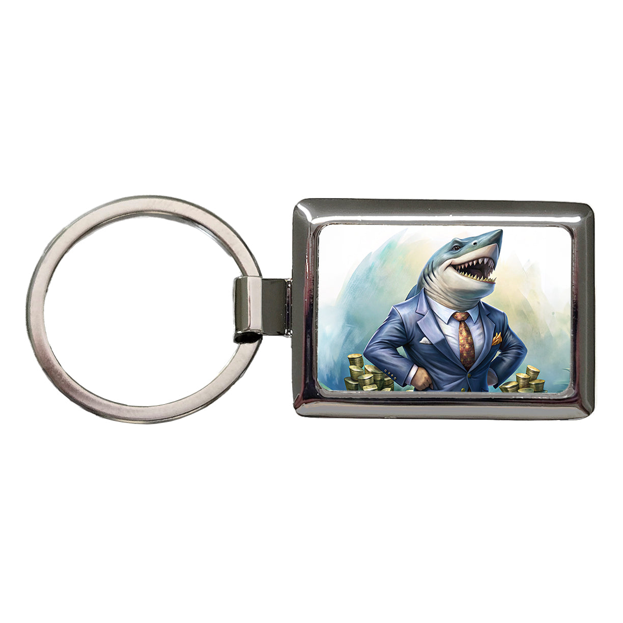 Funny Business Loan Shark Wearing A Suit With Money Rectangle Metal Keychain