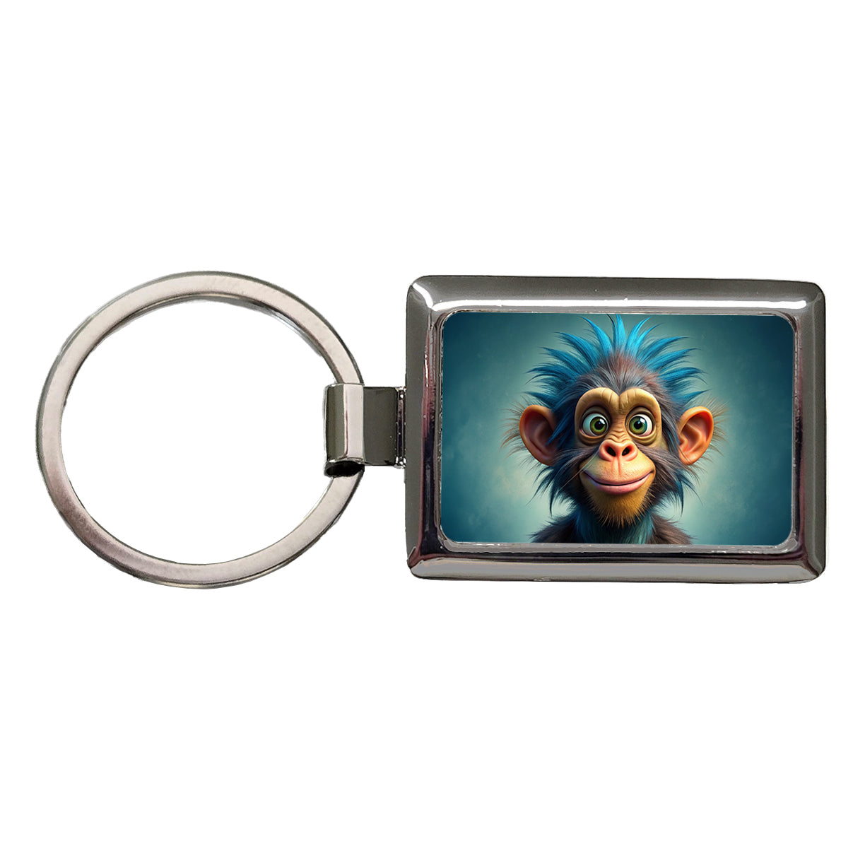 Funny Funky Crazy Monkey Rectangle Metal Keychain