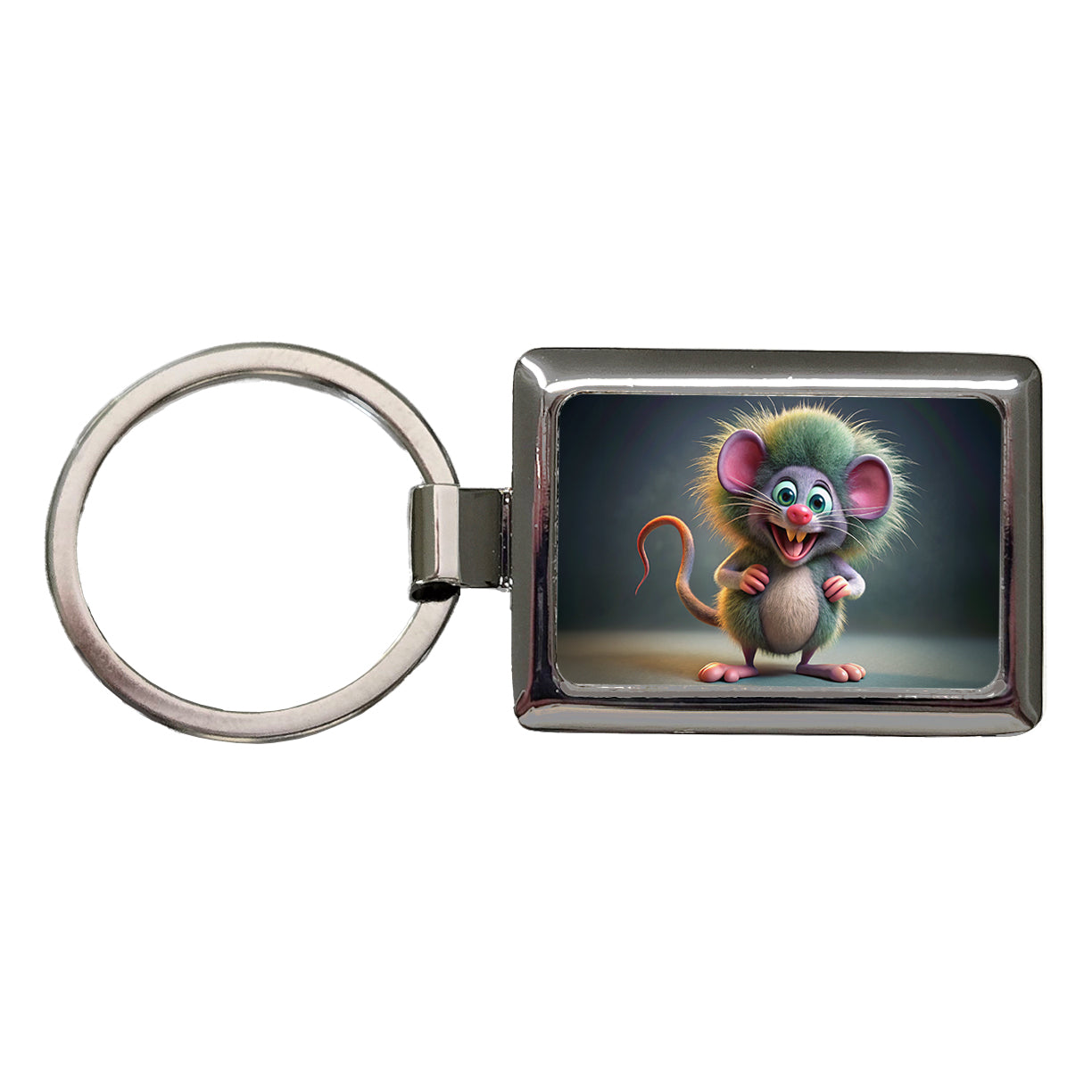 Funny Funky Crazy Mouse Rectangle Metal Keychain