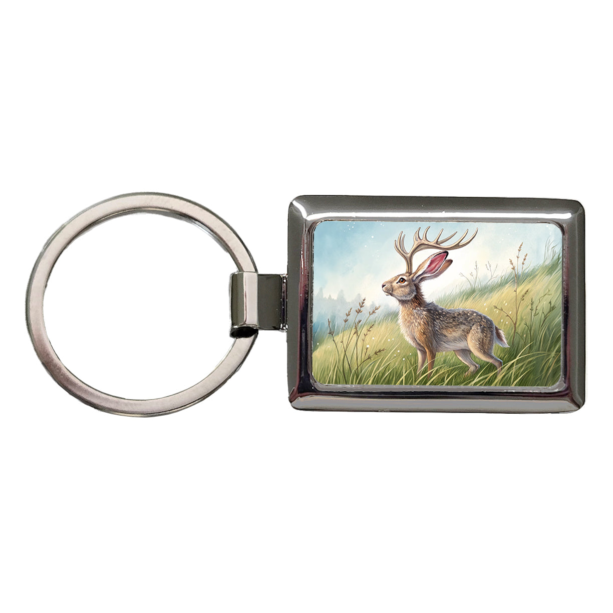 Jackalope Illustration Rectangle Metal Keychain