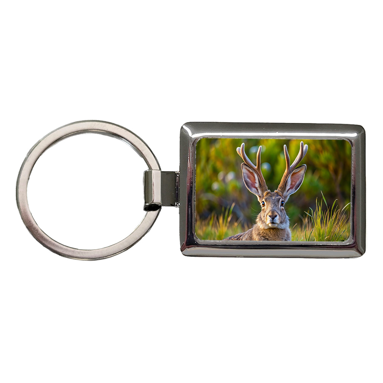 Jackalope In The Wild Rectangle Metal Keychain