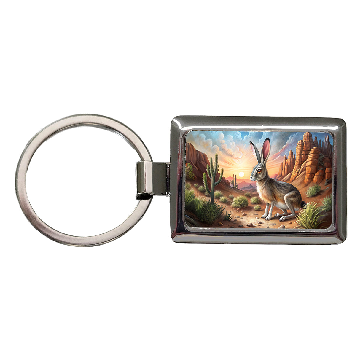 Jackrabbit In Desert Rectangle Metal Keychain