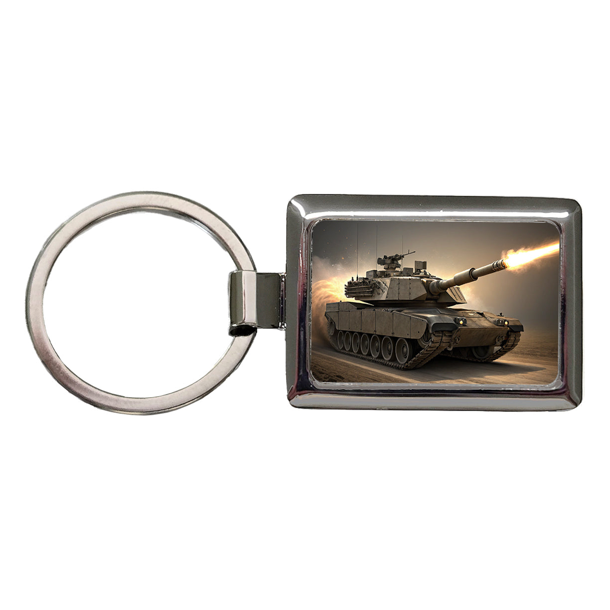 M1 Abrams Tank Firing Main Weapon Rectangle Metal Keychain