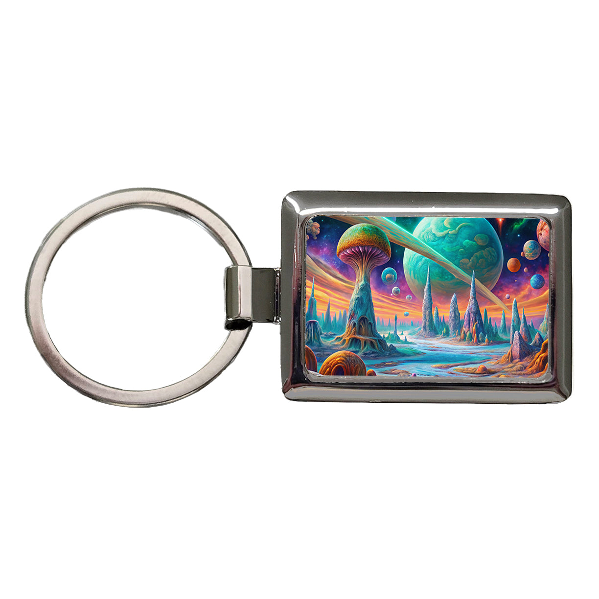 Psychedelic Alien Planet Vibrant Colors Rectangle Metal Keychain