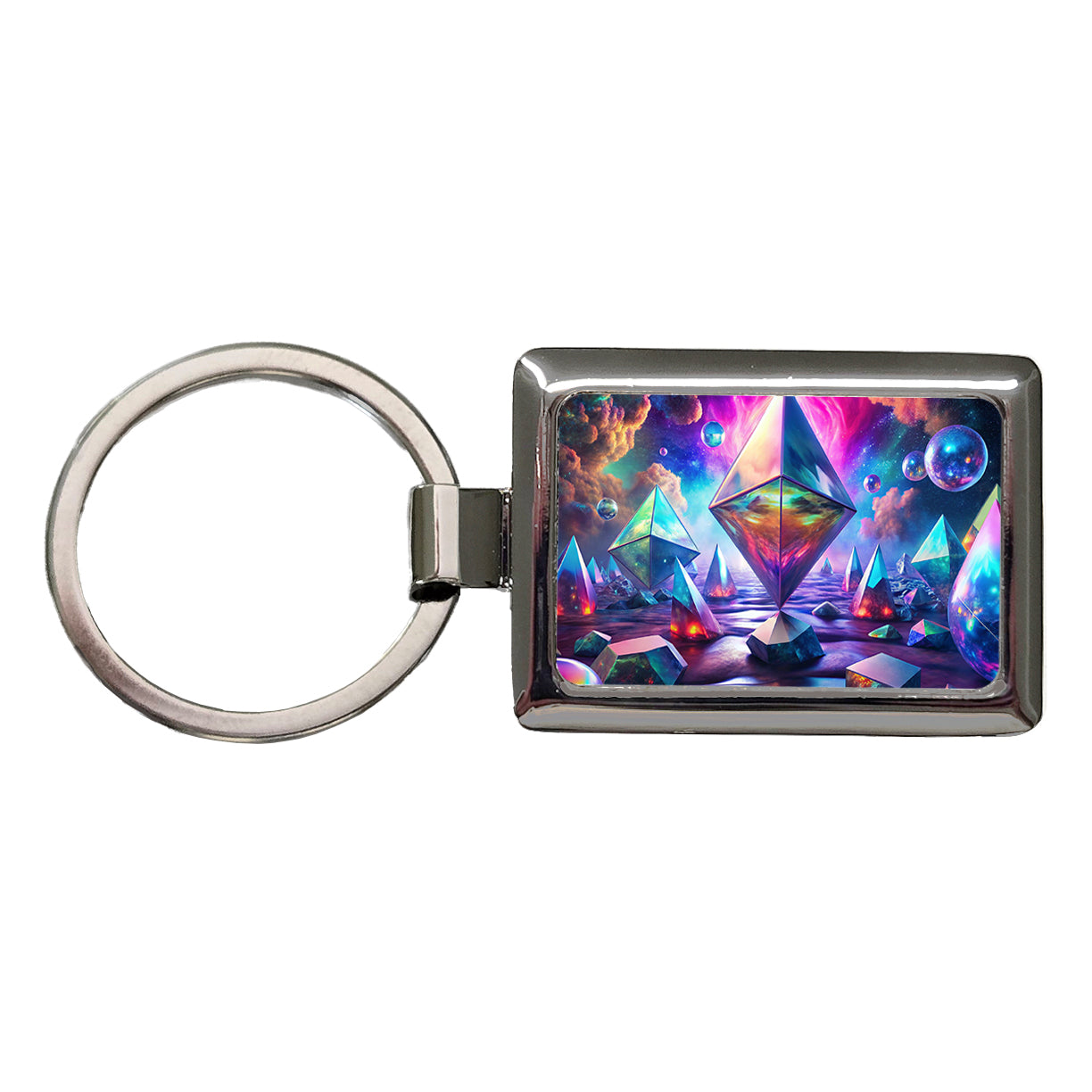 Psychedelic Crystals and Prisms Vibrant Colors Rectangle Metal Keychain