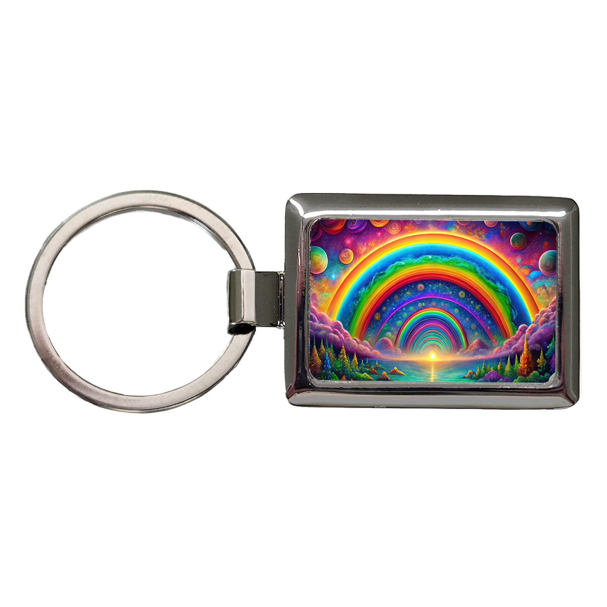 Psychedelic Lots of Rainbows Colors Rectangle Metal Keychain