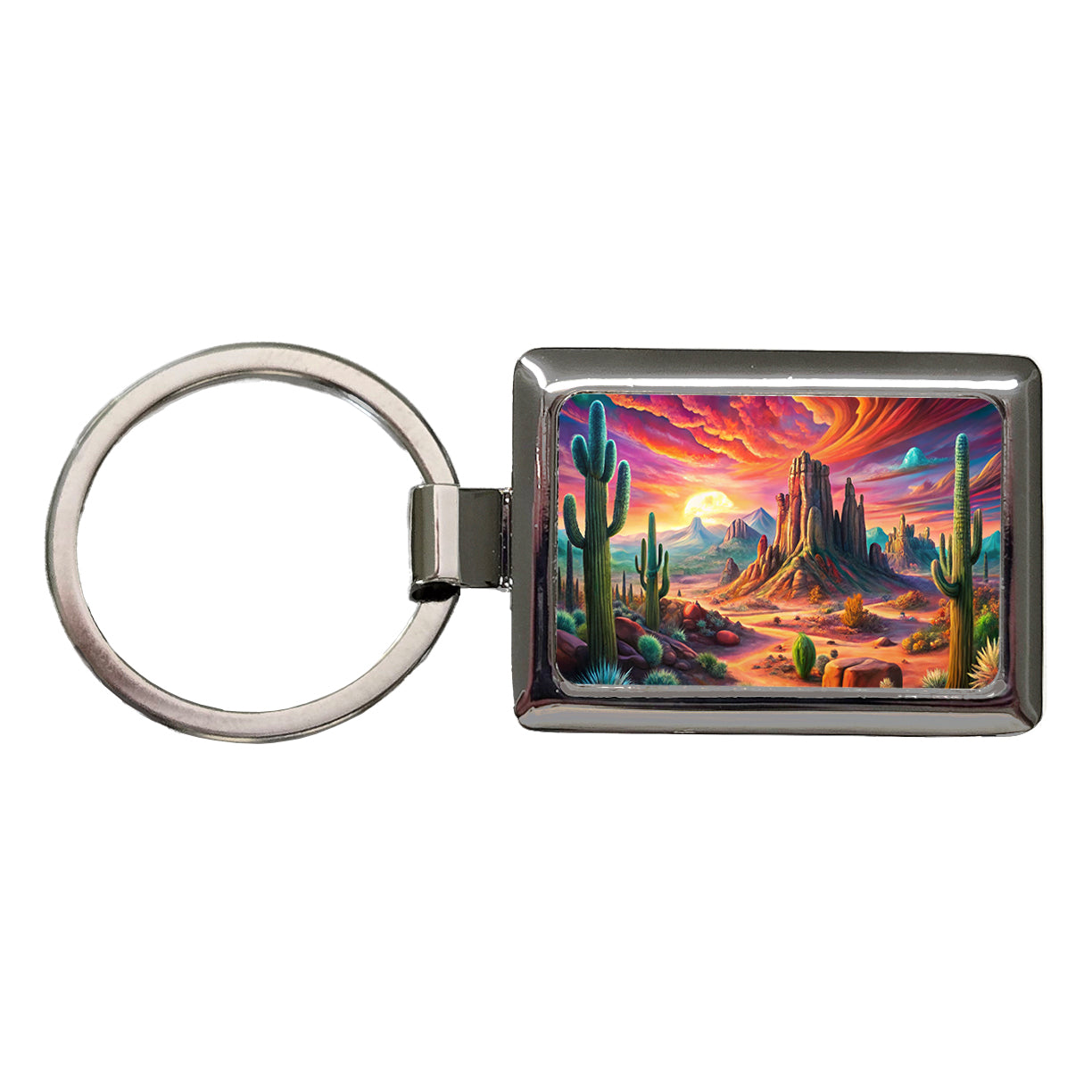 Psychedelic Southwest Desert Scene Rectangle Metal Keychain