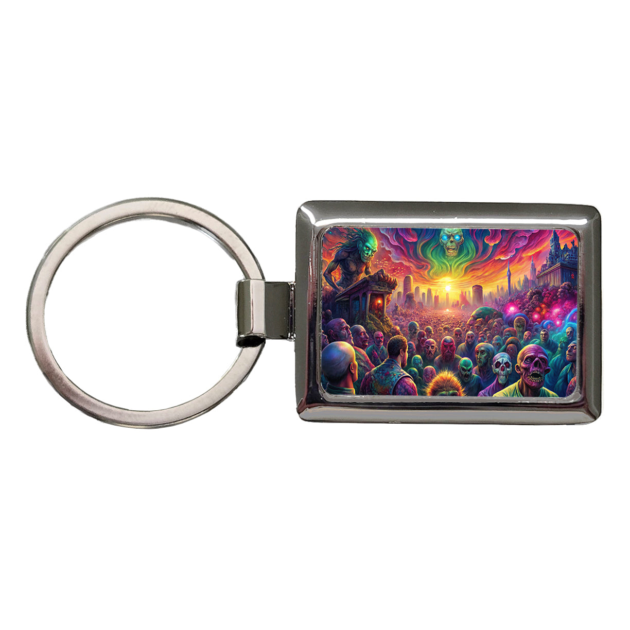 Psychedelic Zombie Outbreak Rectangle Metal Keychain